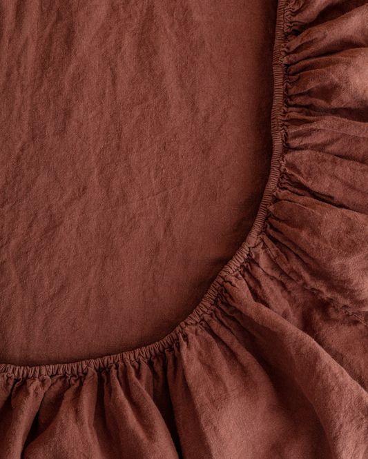 Flax Linen Fitted Sheet - Terracotta