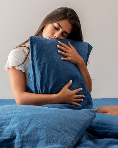 Flax Linen Pillowcase - Navy (set of 2)