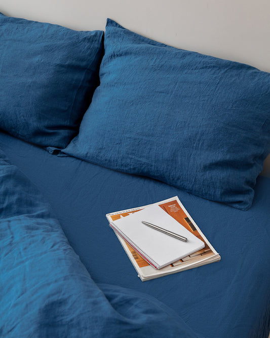 Flax Linen Fitted Sheet - Navy